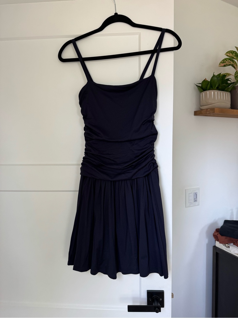 Susana Monaco Navy Ruched Mini Dress with Spaghetti Straps